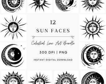Mystical Sun and Moon Face Design PNG | Celestial Art Clipart | Boho ...