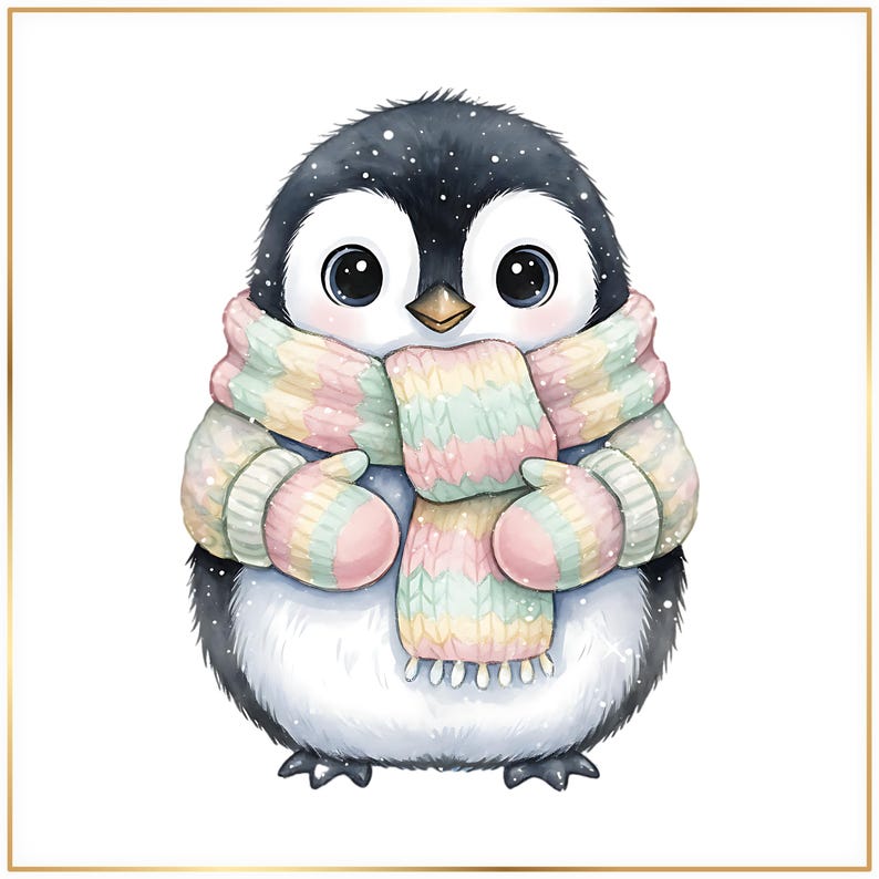 Winter Penguin PNG Set, Cute Watercolor Penguins, Christmas Animal ...