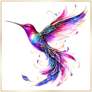 Hummingbird PNG Bundle, Colorful Bird Clipart, Boho Hummingbird Sublimation Design, Rainbow Bird Printable, Digital Download image 3