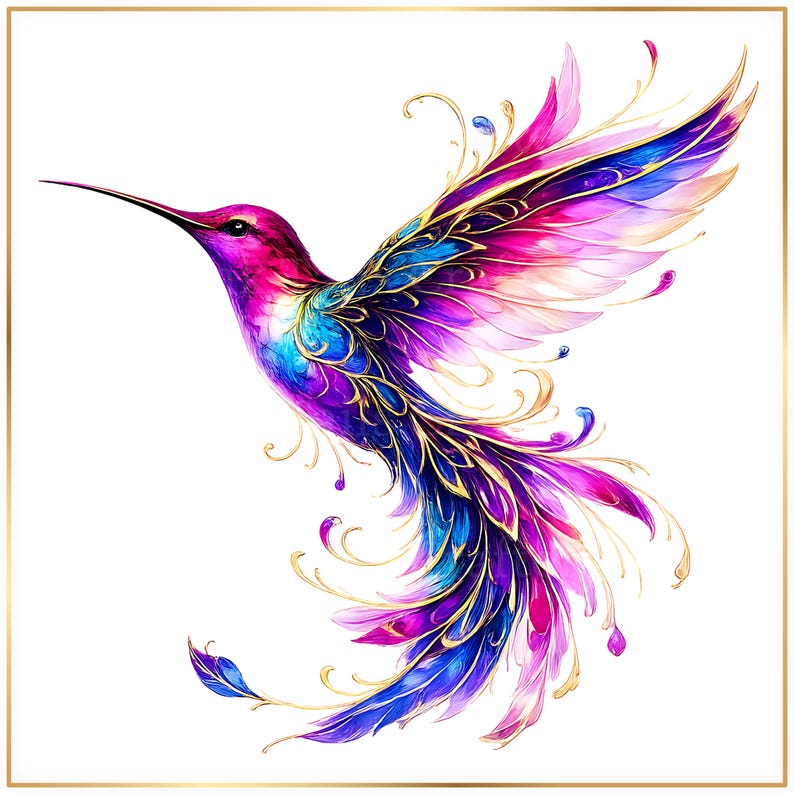Hummingbird PNG Bundle, Colorful Bird Clipart, Boho Hummingbird Sublimation Design, Rainbow Bird Printable, Digital Download image 3