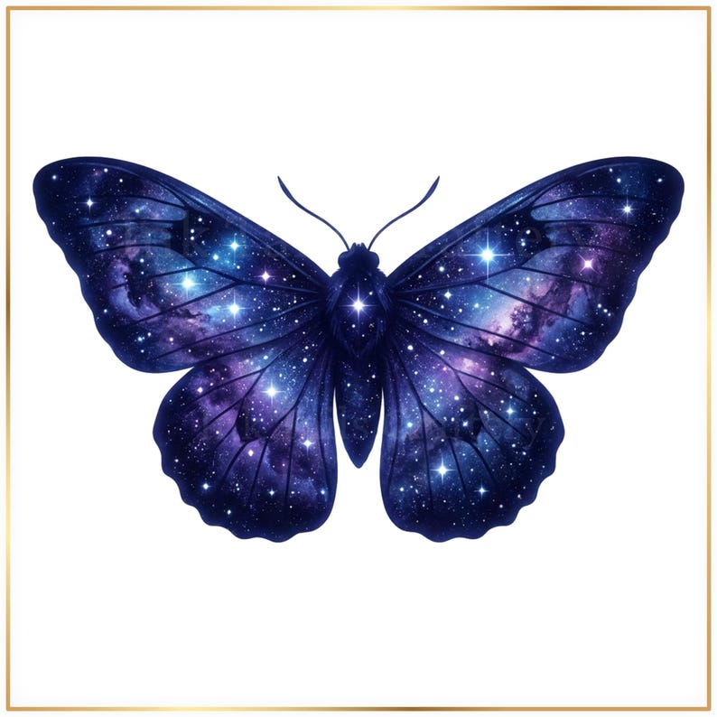 Galaxie-Motte (PNG-Set), Himmelsmotte-Clipart, Kosmischer Schmetterling (PNG), Weltraummotten-Kunst, Insekten-Clipart für den Nachthimmel, Mottenillustration Bild 5