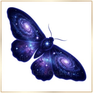 Galaxie-Motte (PNG-Set), Himmelsmotte-Clipart, Kosmischer Schmetterling (PNG), Weltraummotten-Kunst, Insekten-Clipart für den Nachthimmel, Mottenillustration Bild 4