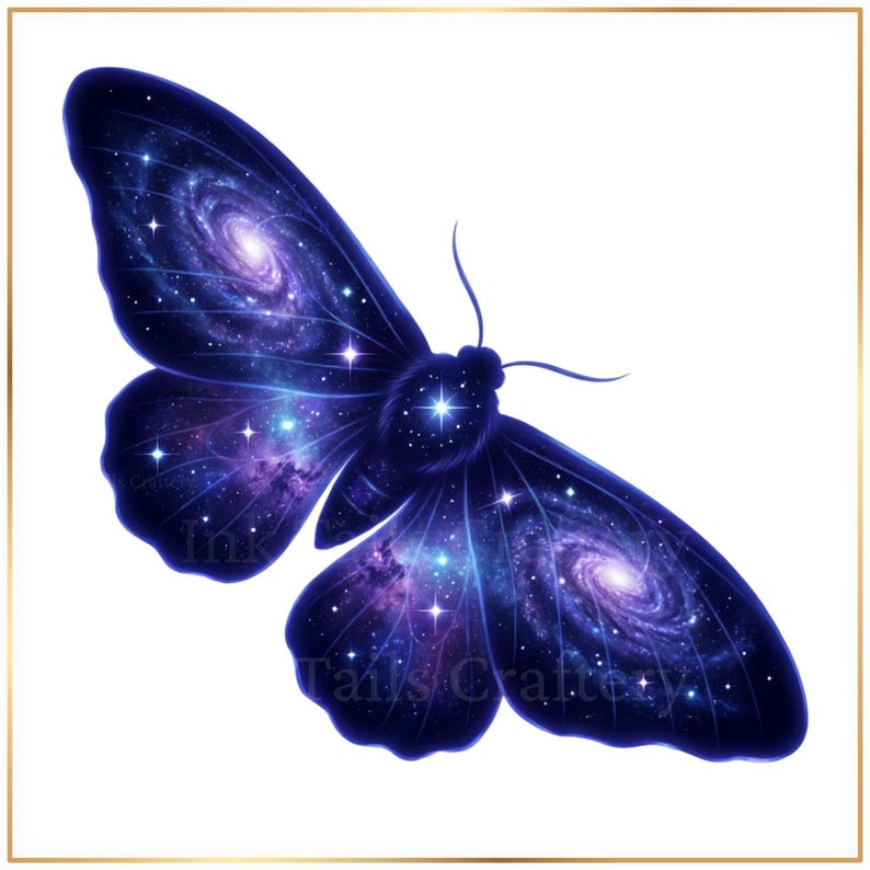 Galaxie-Motte (PNG-Set), Himmelsmotte-Clipart, Kosmischer Schmetterling (PNG), Weltraummotten-Kunst, Insekten-Clipart für den Nachthimmel, Mottenillustration Bild 4
