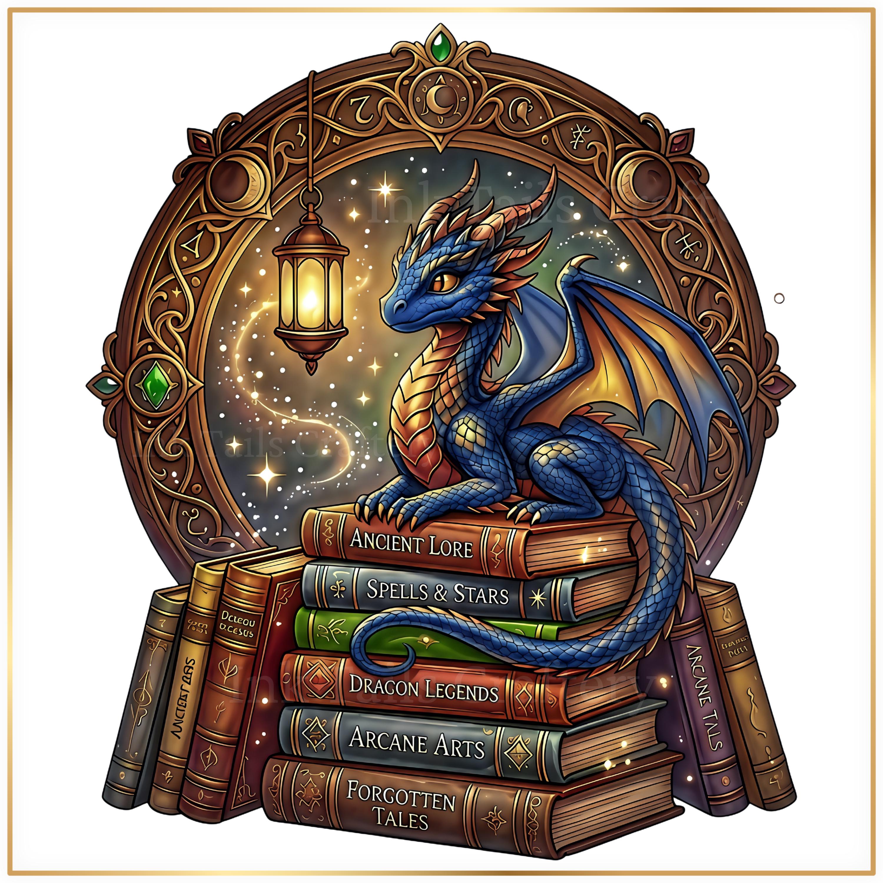 Book Dragon PNG Bundle, Reading Dragon Clipart, Library Dragon Fantasy ...