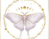 Gold Lunar Moth Clipart, Celestial Moth PNG Bundle, Moon Phase Moth Art, Witchy Tarot Wall Decor PNG, Boho Spiritual Art