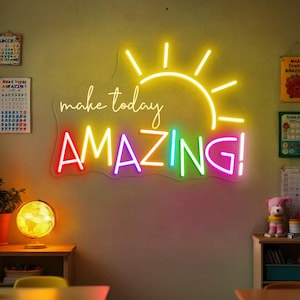 Make Today Amazing Neon Sign, Motivational LED Wall Light, Positive Quote Room Decor, Classroom Neon Sign, Kids Wall Art, Custom Neon Light