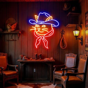 Cowboy Cat Neon Sign, Meowdy Neon Sign, Funny Cat LED Neon Light, Animal Cowboy LED Sign, Kid Room Decor, Cat Lover Gift, Custom Neon Sign
