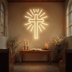 Cross Neon Sign, Religious LED Wall Light, Christian Home Decor, Church Wall Art, Spiritual Room Sign, Jesus Neon Sign, Custom Neon Sign