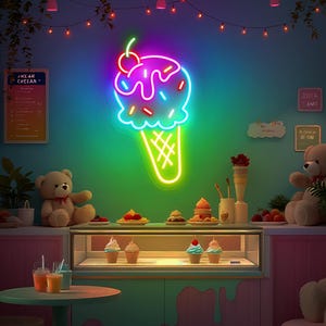 Ice Cream Open Neon Sign, Ice Cream Shop Wall Decor Sign, Ice Cream Shop Neon Light, Ice Cream Led Sign, Open Welcome Sign, Custom Neon Sign