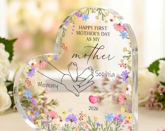 Placa acrílica personalizada en forma de corazón, regalo personalizado para el Día de la Madre, decoración floral para la habitación del bebé, regalo personalizado para mamá primeriza de parte de su hija.