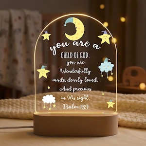 Christian Night Light For Kids, Psalm 139 Scripture Lamp, Child Of God Nursery Decor, Baptism Gift, Faith Based Bedroom Light