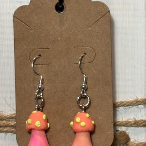Pink & Orange Mushroom Earrings- Handemade Polymer clay Cottagecore Jewelry