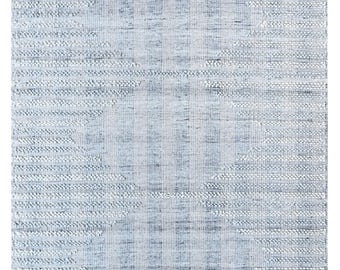 Light Blue Handwoven Wool Rug: Modern Geometric Flatweave