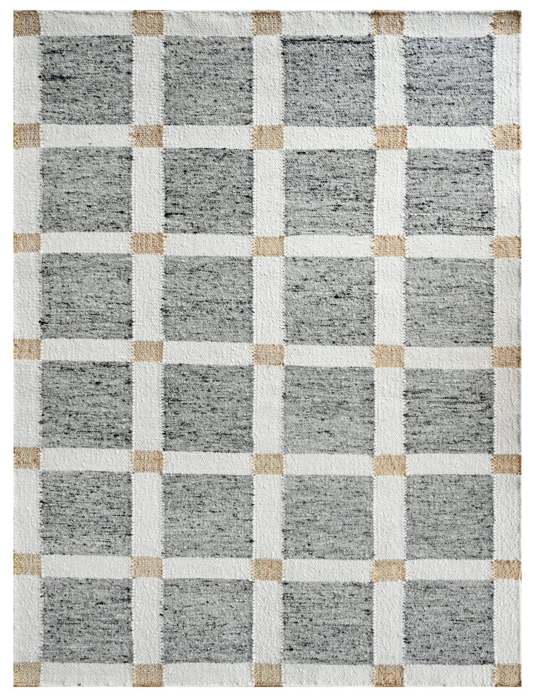 Handwoven Checkered Area Rug | Grey & Ivory Wool Blend With Jute - Etsy