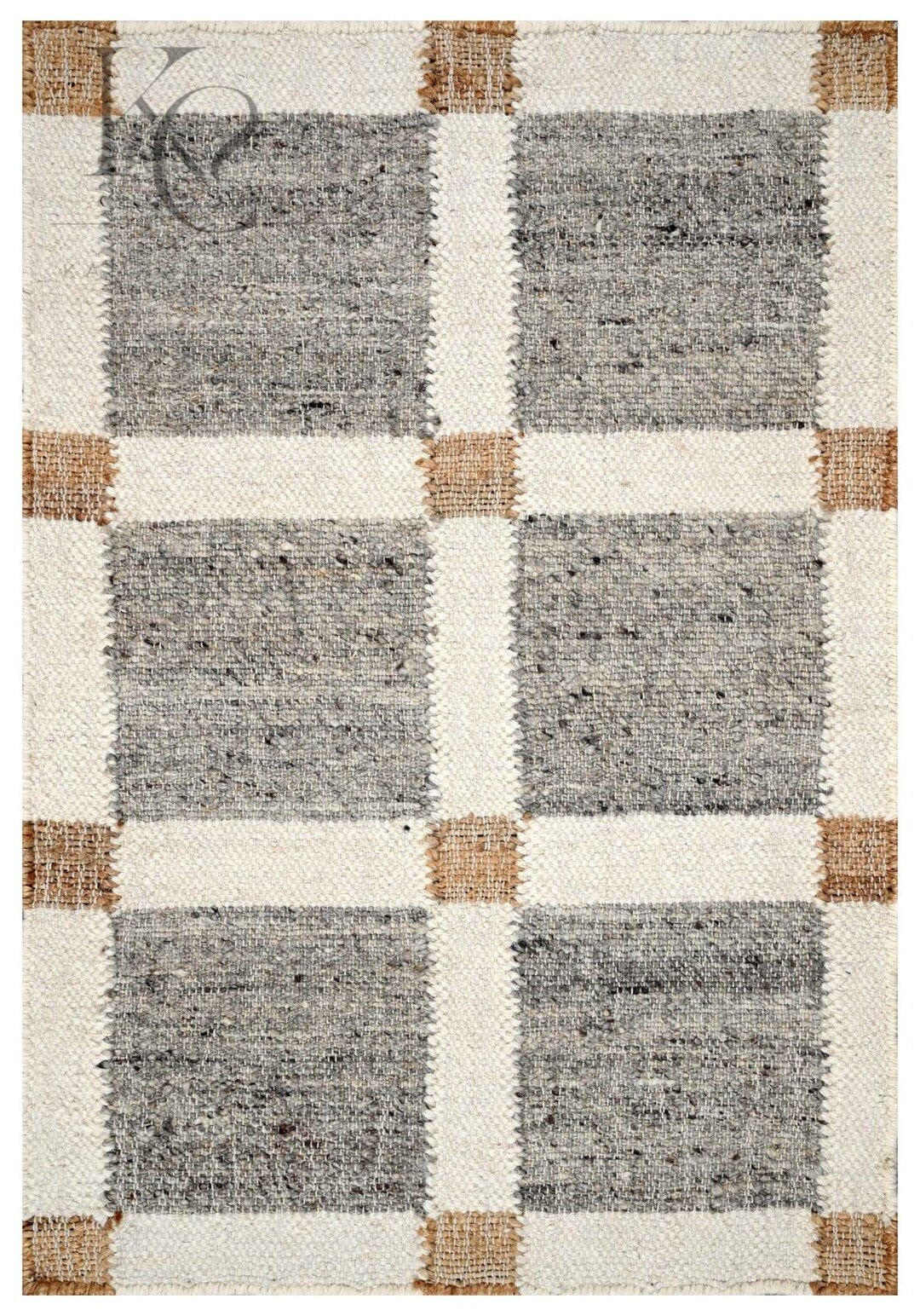 Handwoven Checkered Wool Rug | Neutral Grid, Farmhouse Style - Etsy