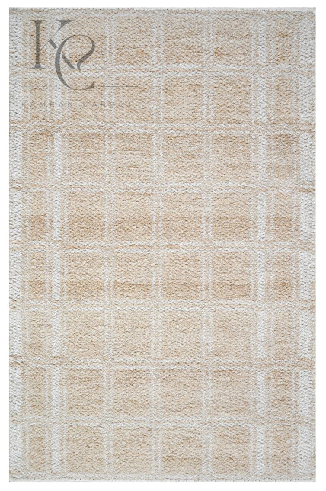Handwoven Beige Grid Rug | Recycled PET Yarn Flatweave Area Rug | Eco ...