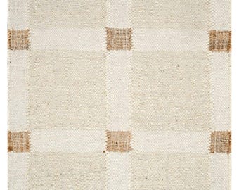 Handwoven Wool Cotton Rug | Ivory Beige Geometric Flatweave