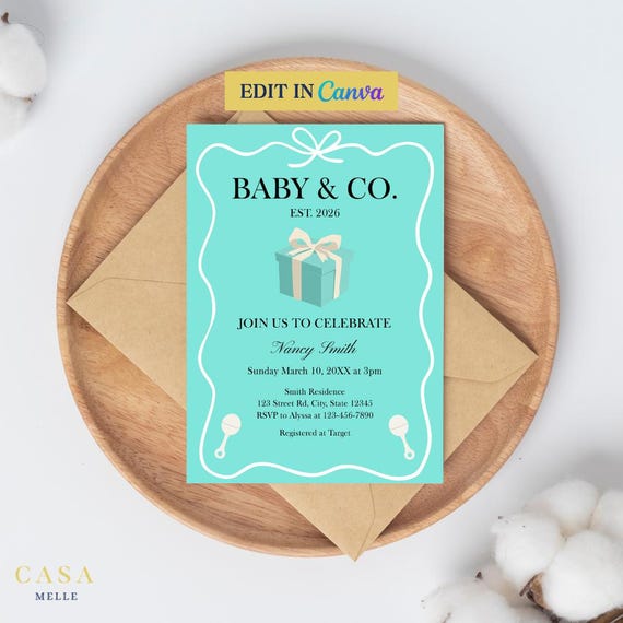 Baby & Co Baby Shower Invitation, Tiffany Themed Baby Shower, Tiffany Party, Tiffany Blue Invitation, Tiffany Shower, Breakfast at Tiffany's