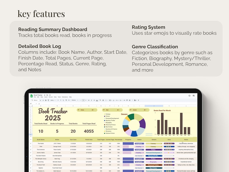 Book Tracker Spreadsheet for Google Sheets (digital Download) - Etsy