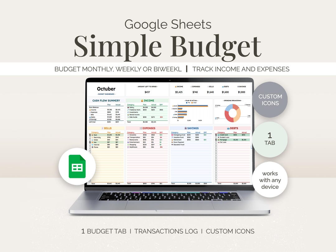 Google Sheets Budget Template | Easy Expense Tracker (digital Download ...