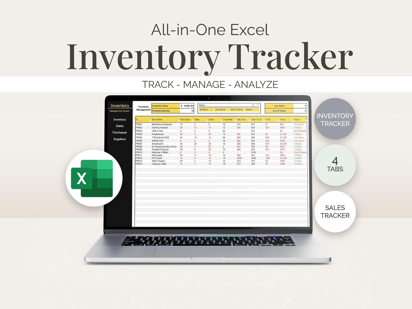 Excel Inventory Tracker Spreadsheet: Small Business Inventory ...