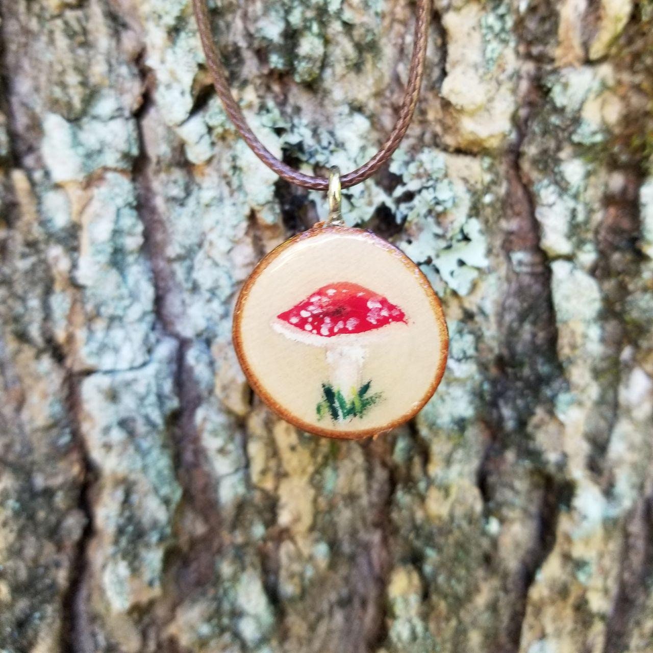 Wooden Toadstool PendantNecklace