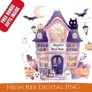 Trendy Haunted Fall Bookstore PNG Cute Spooky Ghosts Bookish Sublimation Design Library Stickers Halloween and Shirts