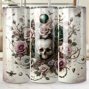 Skull Roses Heart 20oz Tumbler Wrap, Gothic Rose Tumbler Design, Floral Skeleton Tumbler, Sublimation PNG, Skinny Tumbler Wrap Digital