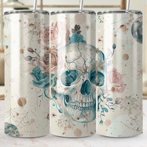 Skull Roses Heart 20 Oz Tumbler Wrap, Boho Gothic Sublimation Design, Skinny Tumbler, Tumbler Wrap Design, Digital Download PNG