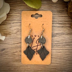 Black drop earring clay earring gray silver dangle glitter earring black