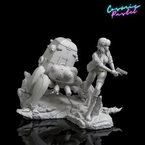 Fichier STL Kusanagi Motoko | Modèle d&#39;impression 3D Ghost in the Shell | Base de diorama futuriste | Statuette de collection | Téléchargement numérique