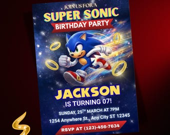 Sonic Birthday Invitation, Sonic the Hedgehog Party Invite, Sonic 3 Digital Invite, Printable Sonic Birthday Card, Editable Canva Template