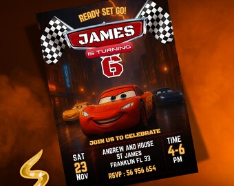 Lightning McQueen Birthday Invitation, Cars Party, Editable Canva Template (Digital Download)