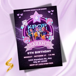 KPOP Dämonenjäger Einladung, K Pop Geburtstagseinladung, bearbeitbare KPOP Canva Vorlage, Huntrix Geburtstagsfeier einladen (Digitaler Download) Bild 1