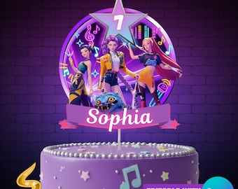 Editable Kpop Demon Hunters Cake Topper, Huntrix Party Decoration , Printable Girls Cake decoration, Huntrix Cake Topper (Canva Template)