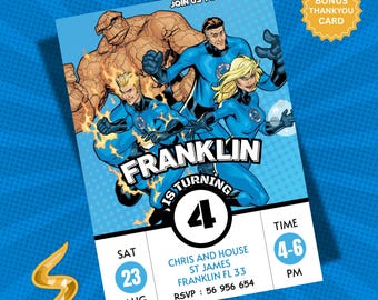 Editable Fantastic 4 Birthday Invitation Template, Fantastic Four Party Invitation, Boys Birthday Invite, Mister Fantastic Canva Template