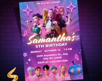 KPOP Demon Hunters Invitation, K Pop Birthday Invitation, Editable KPOP Canva Template, Huntrix Birthday Party Invite (Digital Download)