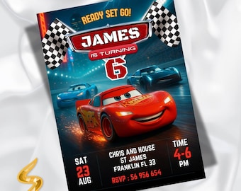 Editable Lightning Mcqueen Invitation, Cars Birthday Invitation, Kids Birthday Invitation, Editable Canva Template