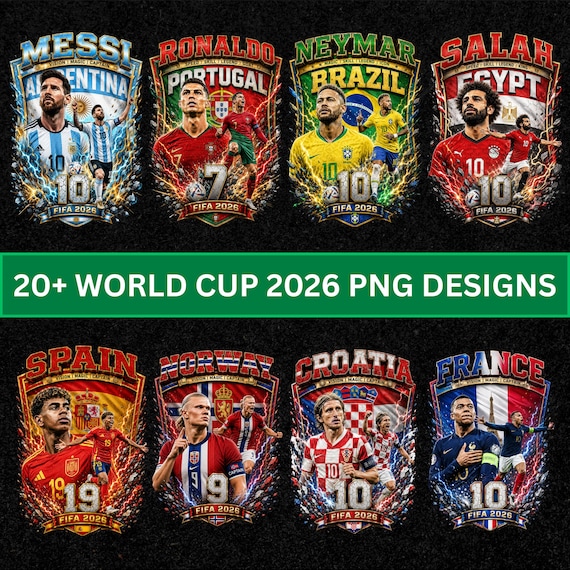 World Cup 2026 PNG Bundle, 20+ Printable Tshirt Designs, Worldcup 2026, A4 Size Soccer World Cup T-shirt Pngs (Digital Download)