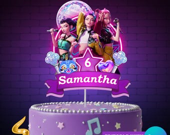 Editable Kpop Demon Hunters Cake Topper, Huntrix Kpop Birthday Toppers, Huntrix Party Decoration,  Huntrix Cake Topper (Canva Template)