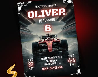 Formula One Birthday Invitation: Race Car Party, Canva Template (Digital Download)