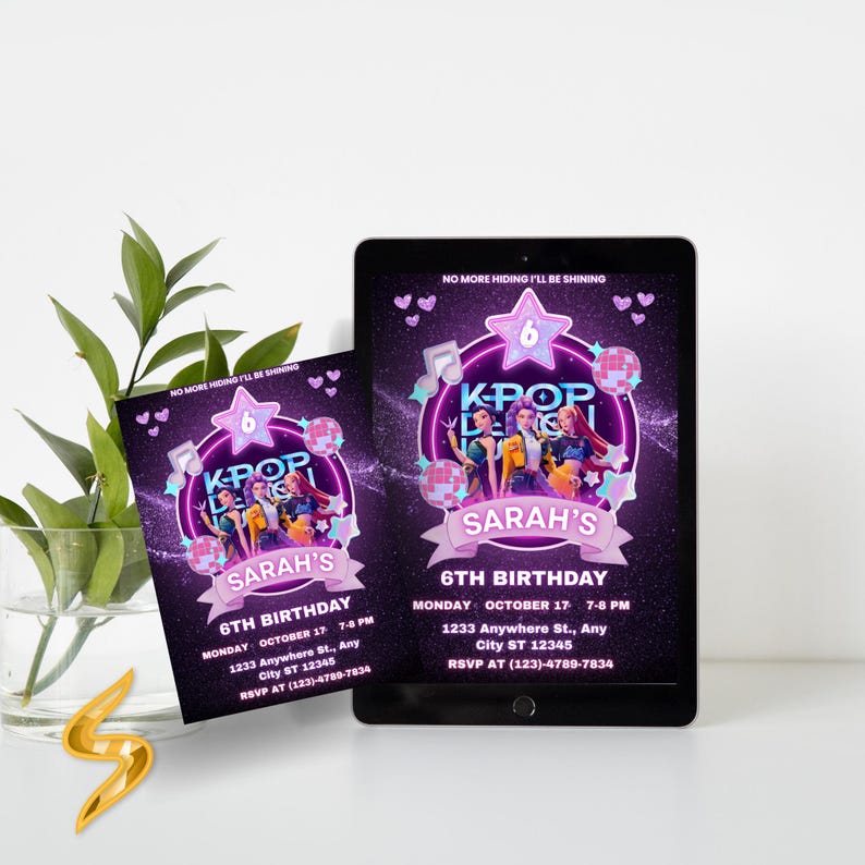 KPOP Dämonenjäger Einladung, K Pop Geburtstagseinladung, bearbeitbare KPOP Canva Vorlage, Huntrix Geburtstagsfeier einladen (Digitaler Download) Bild 6