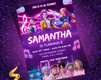 KPOP Demon Hunters Invitation, K Pop Birthday Invitation, Editable KPOP Canva Template, Huntrix Birthday Party Invite (Digital Download)