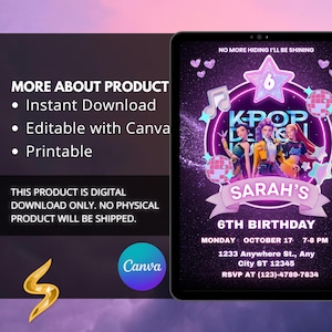 KPOP Dämonenjäger Einladung, K Pop Geburtstagseinladung, bearbeitbare KPOP Canva Vorlage, Huntrix Geburtstagsfeier einladen (Digitaler Download) Bild 8