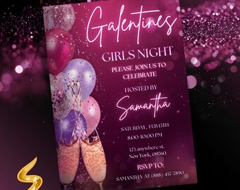 Galentine's Girls Night Invitation, Valentine's Dinner, Canva Template (Digital Download)
