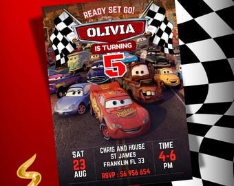 Cars Birthday Invitation, Birthday Invitation, Lightning McQueen Invitation, Kids Birthday Invitation, Editable Canva Template