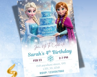 Frozen Birthday Invitation Editable Frozen Birthday Party Elsa & Anna Party Invitation Girl Frozen Birthday Invite Theme (Digital Download)