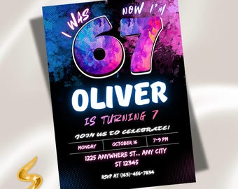 Six Seven Birthday Invitation, I was 6 now I'm 7 Party Invite, 6 7 Meme, 7th Birthday Party, Editable Canva Template (Digital Download)