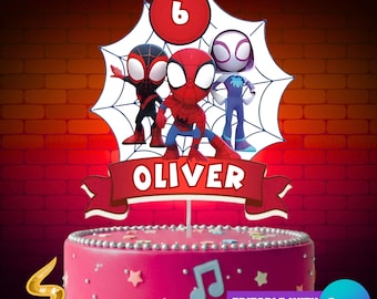 Spidey And His Amazing Friends Birthday Cake topper, Editable Canva Template, Spidey Party Printable (Digital Download)