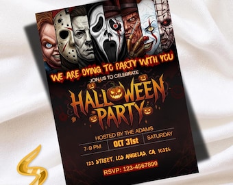 Horror Movie Halloween Party Invitation, Spooky Costume Invite (Printable Template)
